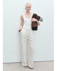 Mango - Abito A Tuta Tessuto Combinato Righe Bianco Sporco - Lyst