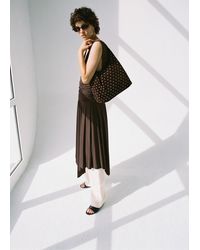 Mango - Suede Shopper Bag With Eyelets Chocolate - Lyst