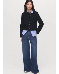 Mango - Veste Tissu Bouclette Boutons Bijoux Bleu Marine - Lyst