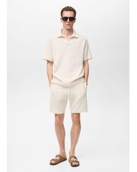 Mango - Textured Cotton Bermuda Shorts With Drawstring - Lyst