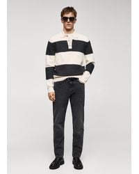 Mango - Ribbed Striped Knitted Polo Shirt Off - Lyst