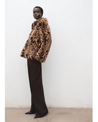 Mango - Cappotto Leopardato Pelliccia Sintetica Marrone Medio - Lyst