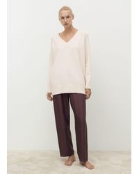 Mango - Pull-Over Maille Col En V Ivoire - Lyst