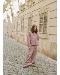 Mango - Giacca Jeans Collo Velluto A Coste Rosa Pallido - Lyst