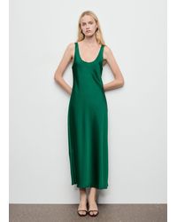 Mango - Satin Dress With A Low-Cut Neckline - Lyst
