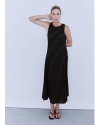 Mango - Robe En Lin À Coutures Contrastantes Noir - Lyst
