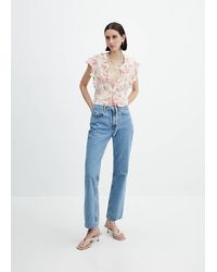 Mango - Floral Blouse With Bow Closure Off - Lyst