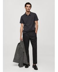 Mango - Slim-fit Textured Cotton Polo Shirt Dark - Lyst