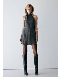 Mango - Jacquard Halterneck Dress - Lyst