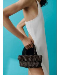 Mango - Borsetta Da Mano Fibra Naturale Cioccolato - Lyst