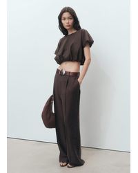 Mango - Ramie Cropped Balloon Blouse - Lyst
