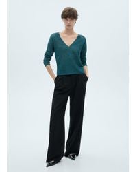 Mango - Pullover Lurex Collo A V Verde - Lyst