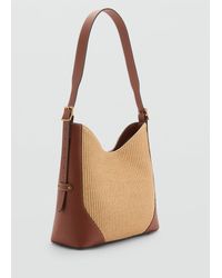 Mango - Raffia-Effect Shoulder Bag Leather - Lyst