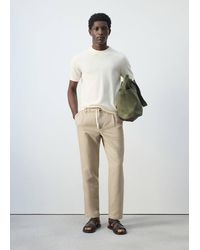 Mango - Slim Fit Cropped Linen-Cotton Trousers - Lyst