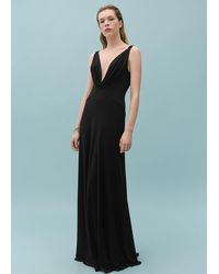 Mango - Knitted Dress With Draped Neckline - Lyst