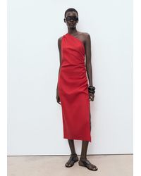 Mango - Lyocell Dress With Asymmetrical Neckline - Lyst