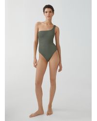 Mango - Asymmetrical Textured Swimsuit Olive - Lyst