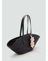 Mango - Borsa Fibra Naturale Charm Fiori Nero - Lyst