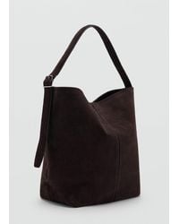 Mango - Large Suede Bucket Bag With Buckle - Lyst