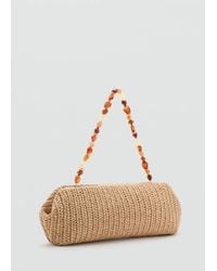 Mango - Natural Fibre Shoulder Bag With Bead Detail - Lyst