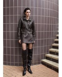 Mango - High-Neck Leather Biker Jacket - Lyst