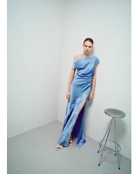 Mango - Asymmetric Satin Dress With Lace Details - Lyst
