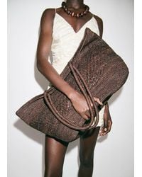 Mango - 100% Raffia Shopper Bag - Lyst