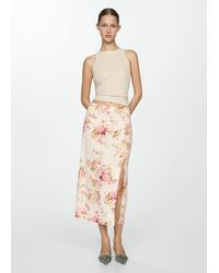 Mango - Linen Skirt With Slit - Lyst