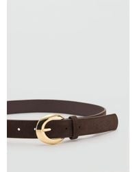 Mango - Leather Belt With Oval Buckle - Lyst