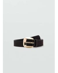 Mango - Suede Belt With Square Buckle - Lyst
