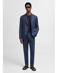Mango - Slim Fit Suit Jacket In 100% Herringbone Linen Indigo - Lyst