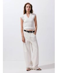 Mango - Fine Knit V-Neck Top - Lyst