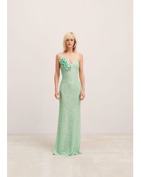 Mango - Sequined Dress With Flower Detail Pastel - Lyst