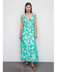 Mango - Floral Wrap Neckline Dress - Lyst
