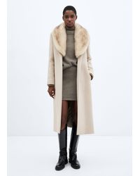 Mango - Detachable Wool Coat With Fur-effect Collar Light/pastel - Lyst