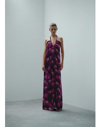 Mango - Low-cut Printed Silk Dress - Lyst