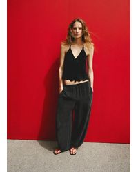Mango - Embroidered Knit Halter Top - Lyst