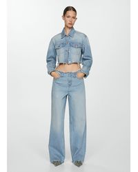Mango - Wideleg Jeans With Frayed Hem Medium - Lyst