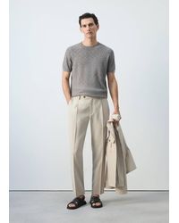 Mango - Ribbed Cotton-Linen Blend T-Shirt - Lyst