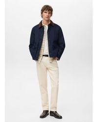 Mango - Quilted Denim Jacket With Corduroy Collar - Lyst