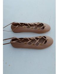 Mango - Leather Ballet Flats With Crossed Straps - Lyst