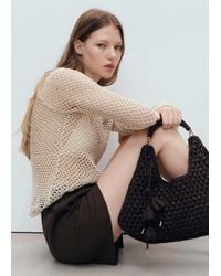 Mango - Natural Fibre Shoulder Bag With Flower Charm - Lyst
