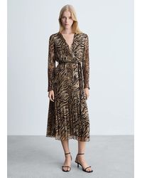 Mango - Leopard-Print Dress With Bow - Lyst