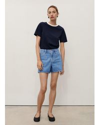 Mango - High-Waisted Straight-Fit Denim Shorts - Lyst