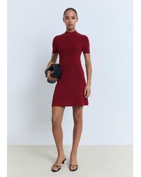Mango - Robe Maille Col Montant Lie De Vin - Lyst
