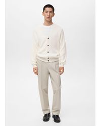 Mango - Cardigan Maglia Coste Bottoni Bianco Sporco - Lyst