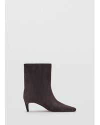 Mango - Square-Toe Suede Heeled Ankle Boot - Lyst
