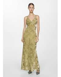 Mango - Long Dress With Velvet Details - Lyst