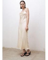 Mango - Silk Dress With Draped Neckline - Lyst