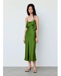 Mango - Satin Dress With Asymmetric Ruffle - Lyst